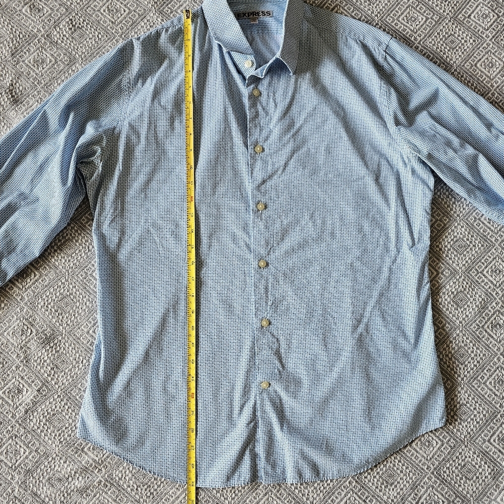 Express Men's Blue Pattern Button Down Fitted Cas… - image 6